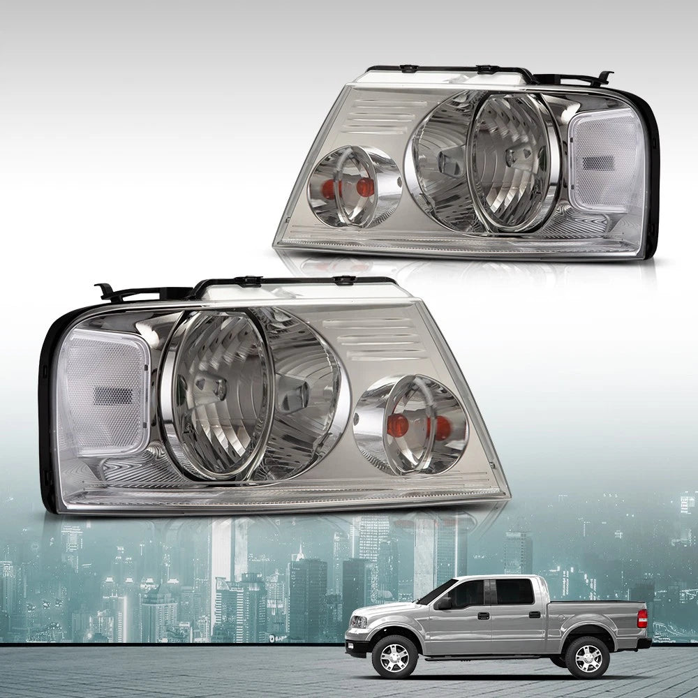Clear Chrome Headlights for Ford F150 Lincoln Mark LT (2004–2008)
