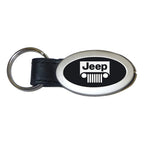 Grille Logo on Black Oval Leather Keychain - Officially Licensed for Jeep