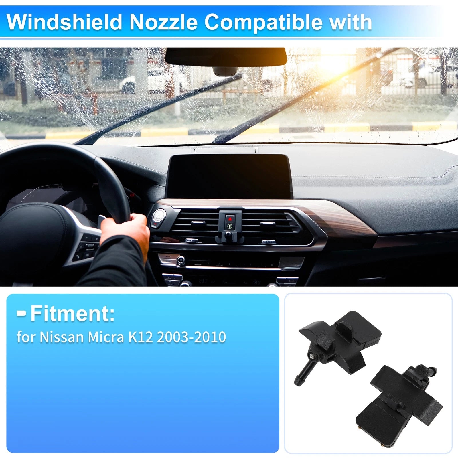 2X Windshield Washer Nozzle for Nissan Micra K12 (2003–2010) No. 28931AX600C