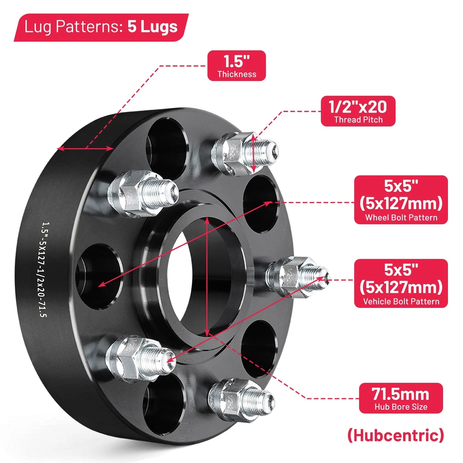 1.5" Hubcentric Wheel Spacers for 2009-2020 Dodge Journey (5x5/5x127)