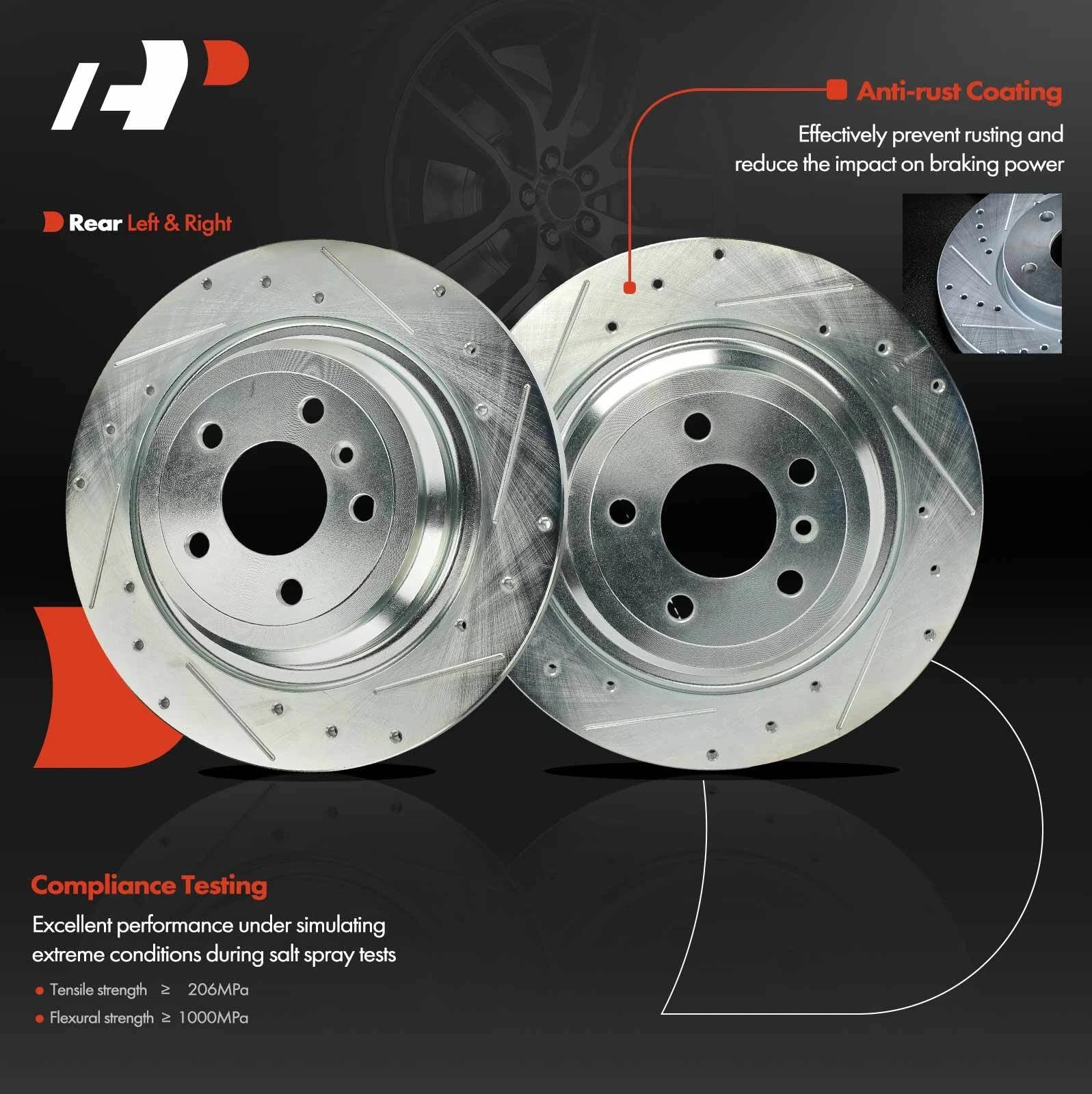 Set of 6 Rear Drilled Brake Rotors + Brake Pads for Mercedes GLE350 (2016–2020)