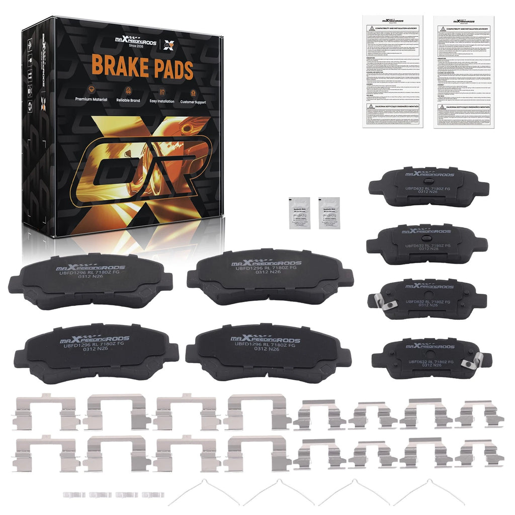 8pcs Ceramic Brake Pads Set for Nissan Rogue (2008–2013) w/Hardwares