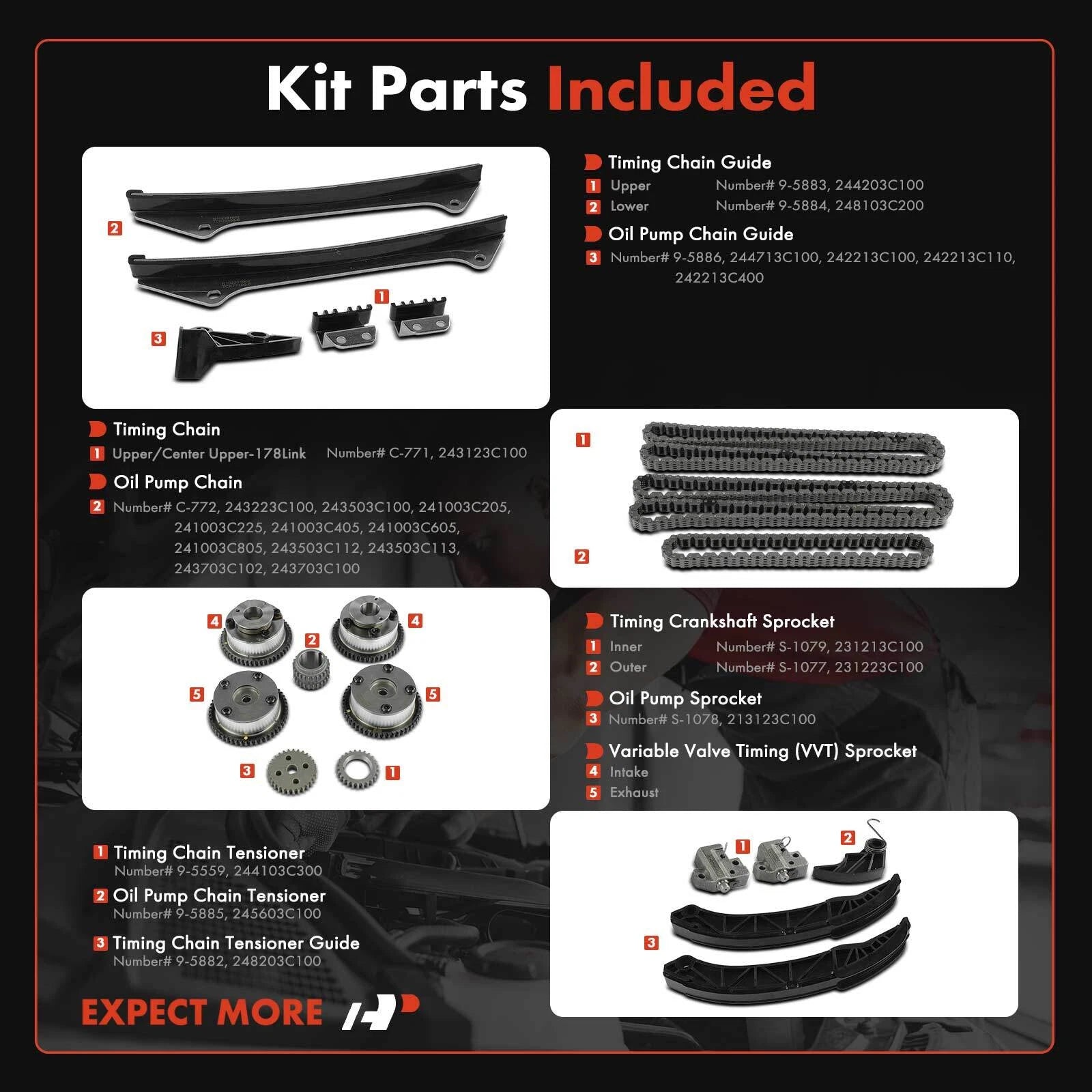 20x Timing Chain Kit for Kia Sorento (2012–2013) Hyundai Santa Fe (2013)