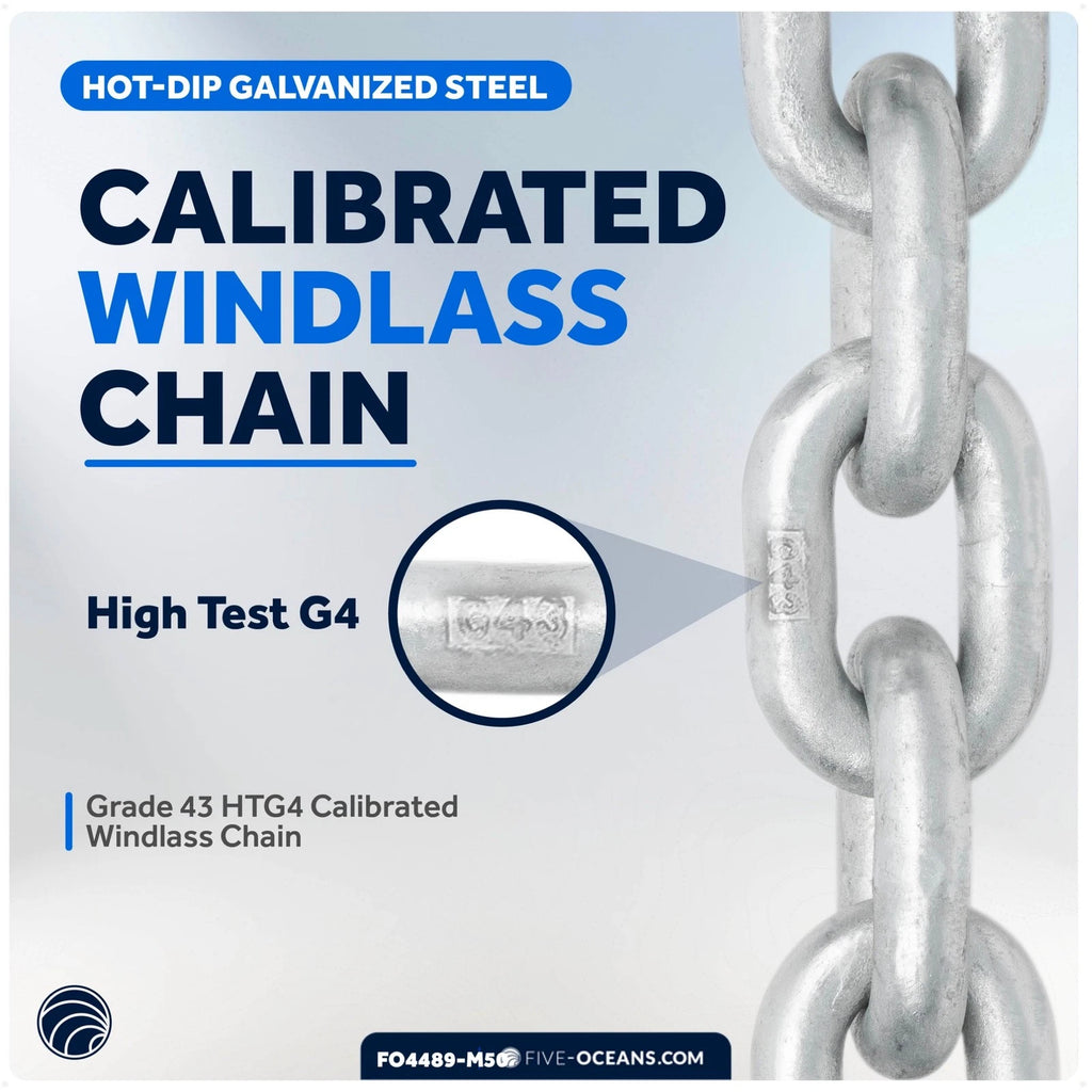 1/4" x 50' Anchor Chain for Boat (Grade 43 HT G4 Galvanized Steel)