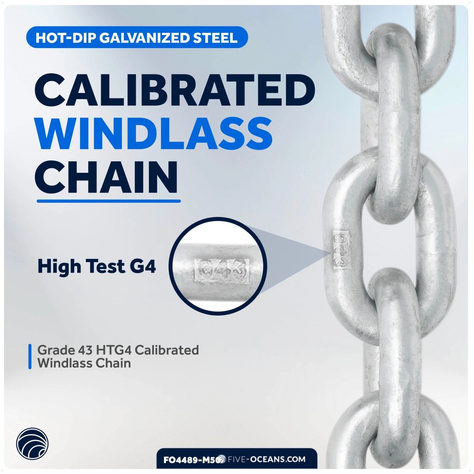 1/4" x 50' Anchor Chain for Boat (Grade 43 HT G4 Galvanized Steel)
