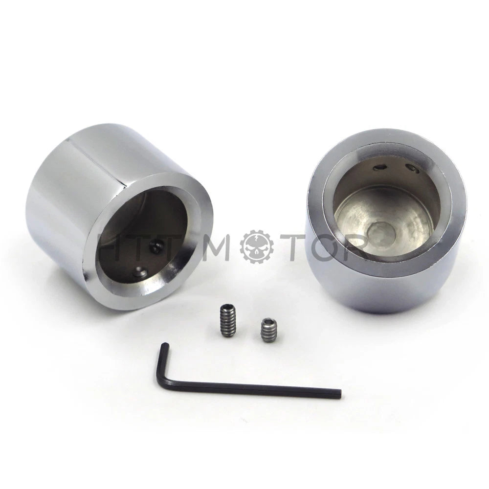 2PCS Chrome Front Axle Nut Cover Cap for Harley Softail Dyna V-Rod Touring (–)