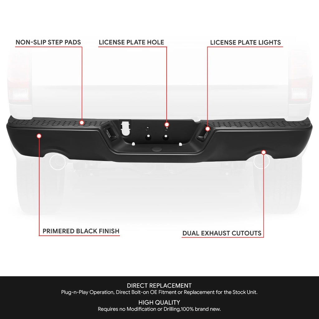 Rear Step Bumper for Ram 1500 2500 (2009–2019) Black Exhaust Cutout