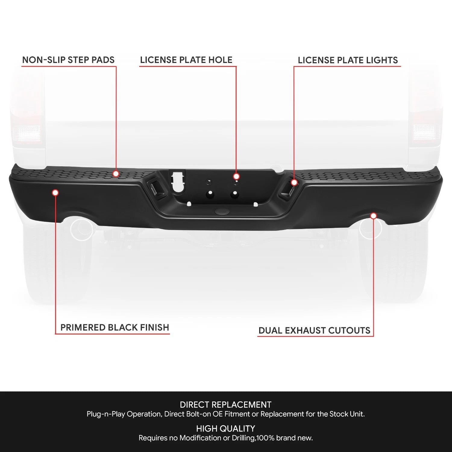 Rear Step Bumper for Ram 1500 2500 (2009–2019) Black Exhaust Cutout
