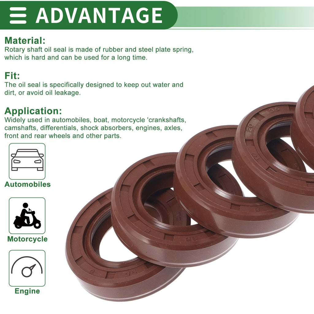 Set of 5 Oil Seal Rotary Shaft Seal FKM Rubber 20x35x8mm