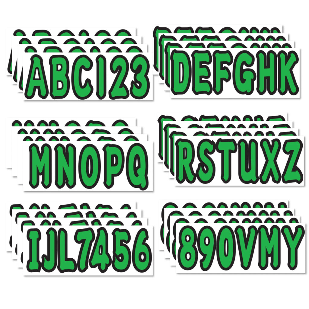 Set of 4 Custom Boat Registration Numbers Decal Stickers A-Z 0-9 Green