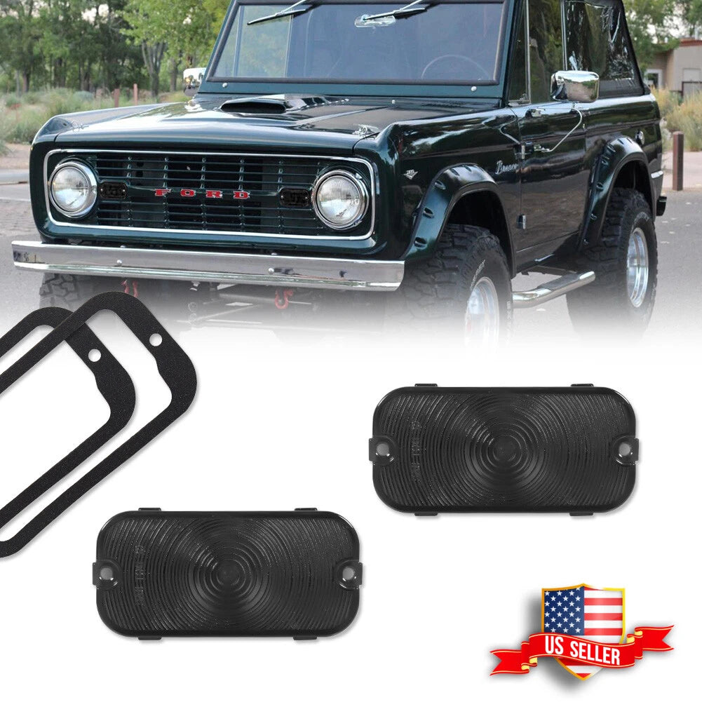 2X Smoke Front Parking Turn Signal Light Lenses for Ford Bronco (1966–1968)
