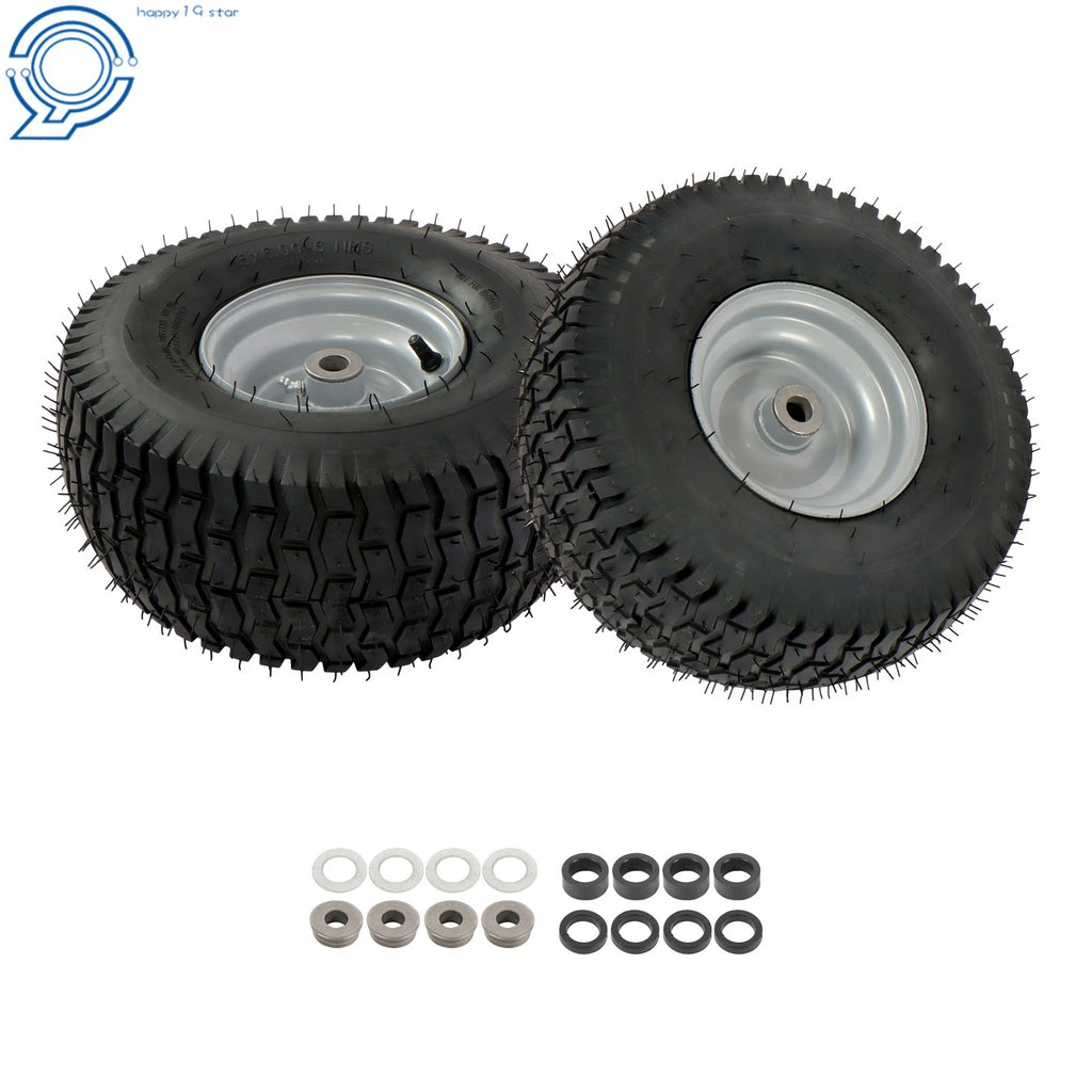 Set of 2 Lawn Mower Tires & Wheels for 15" Axle (Inflated, 3" Hub)