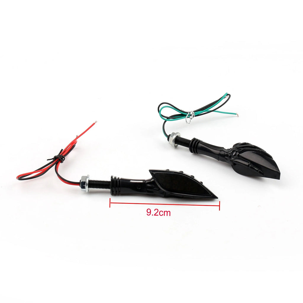 Universal Motorcycle LED Turn Signals - Black Skeleton Hand Indicators