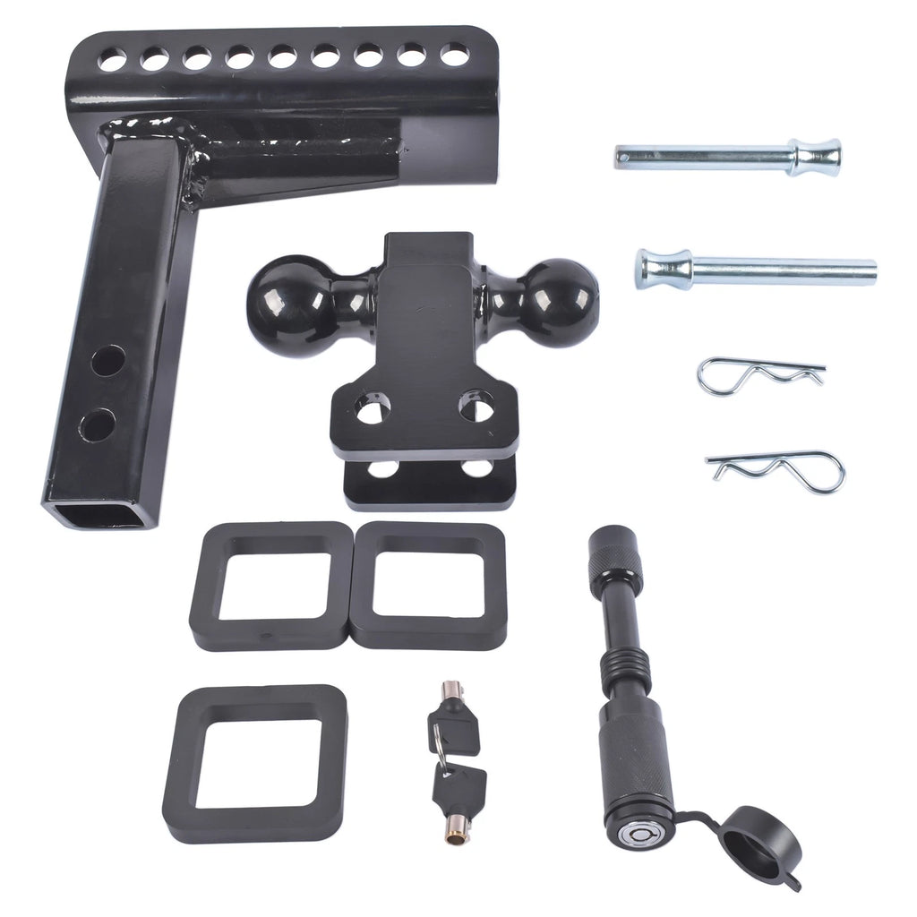 Adjustable 2" Receiver Trailer Hitch with 6" Drop/Rise Dual Balls (20000 LBS)