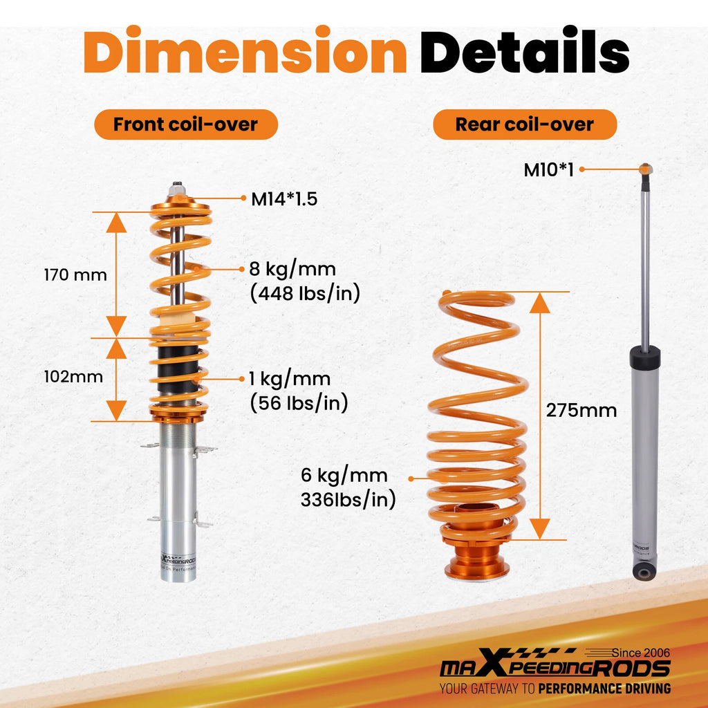 Coilover Lowering Kit for VW MK4 Golf GTI Jetta New Beetle (1998–2007)