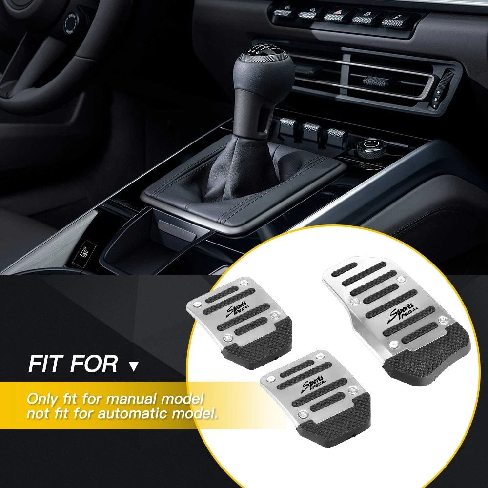 Set of 3 Universal Silver Non-Slip Manual Gas Brake Pedal Pads
