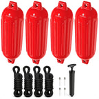Set of 4 Boat Dock Fenders 6.5x23 Red Ribbed Marine Bumpers