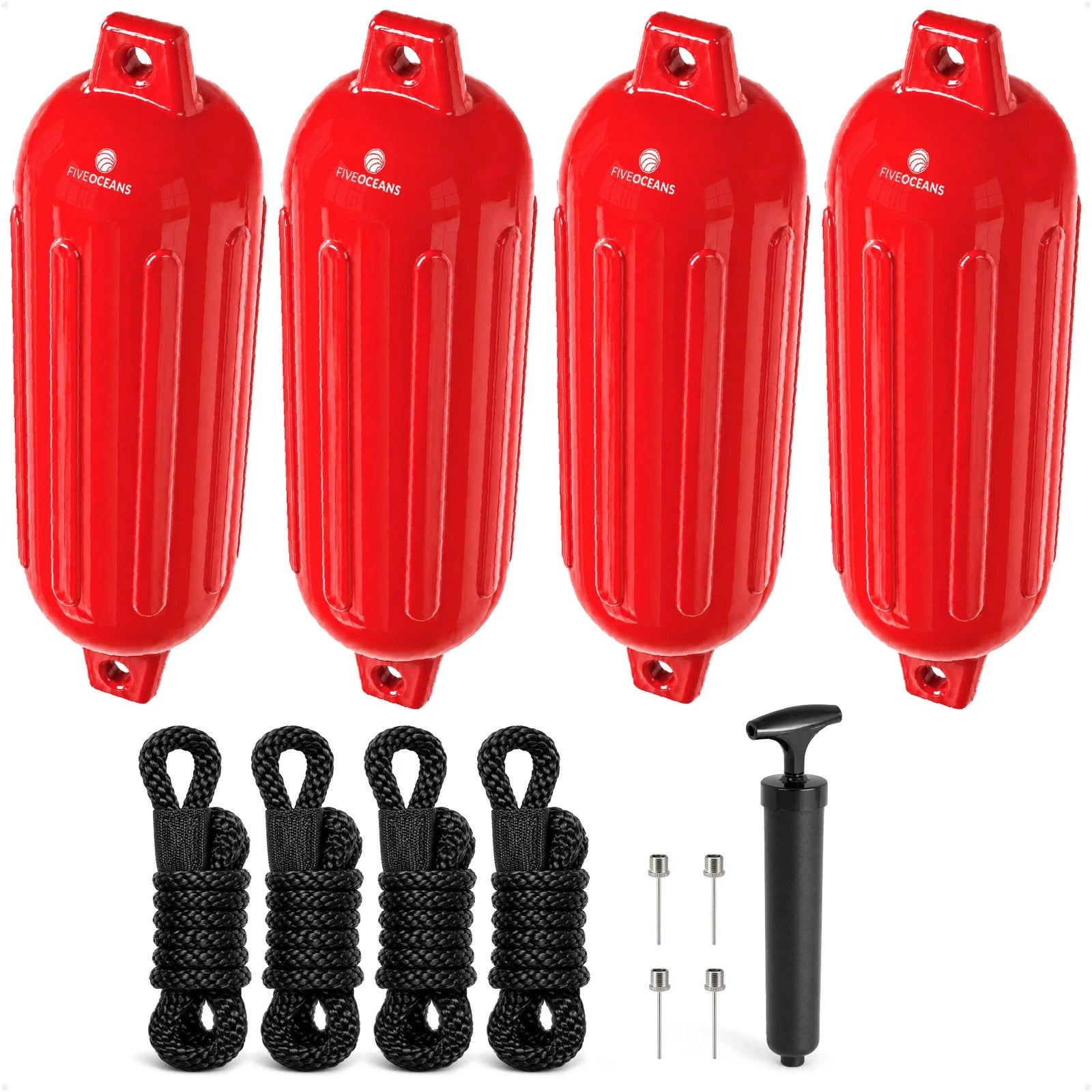 Set of 4 Boat Dock Fenders 6.5x23 Red Ribbed Marine Bumpers