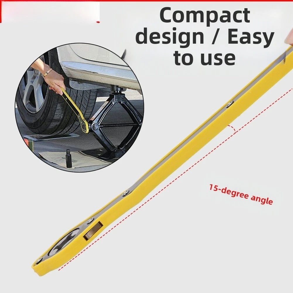 Hand Crank Ratchet Wrench for Car Jack Use (15 Degree Angle)