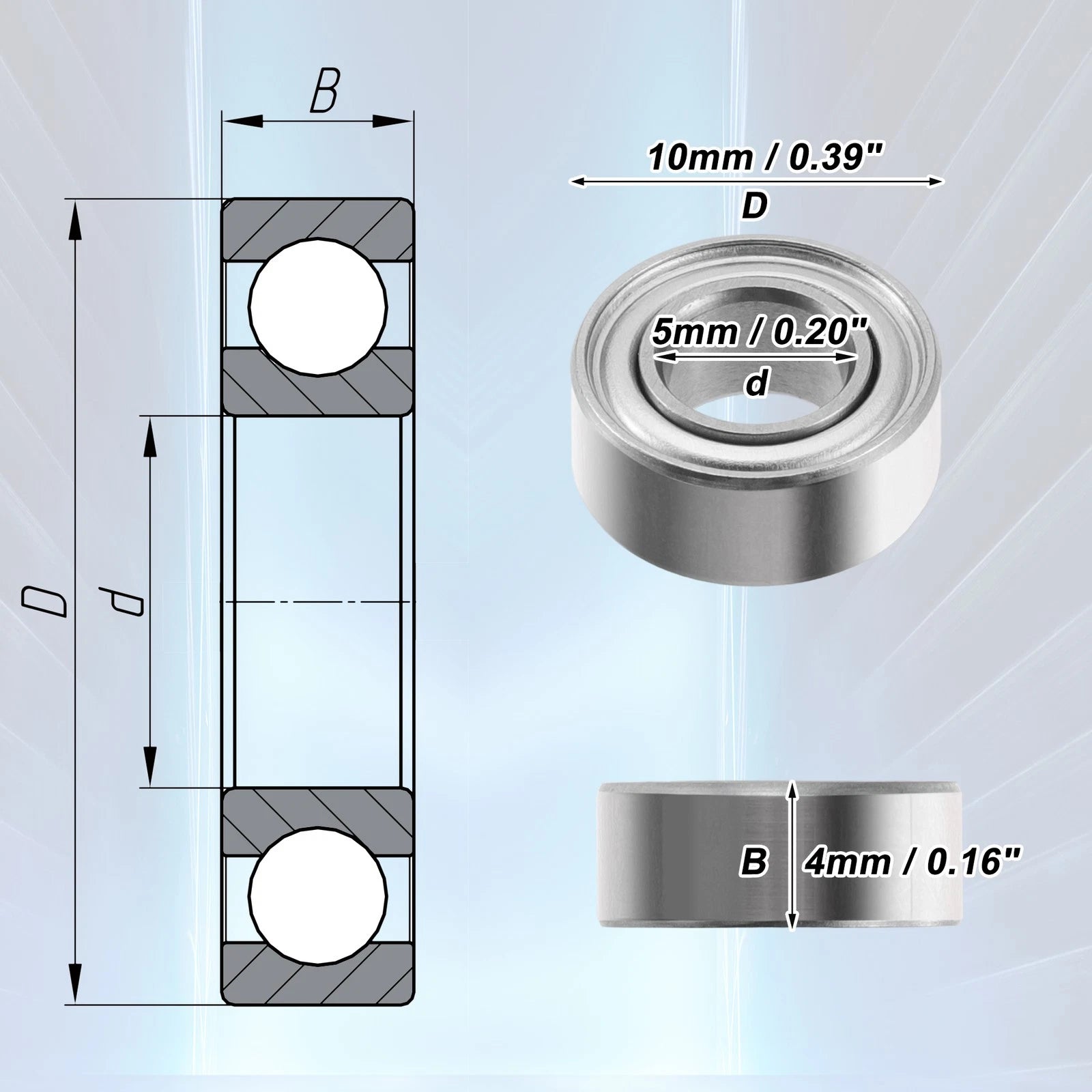 10 Pcs MR105ZZ Deep Groove Ball Bearings for Cars (5x10x4mm)