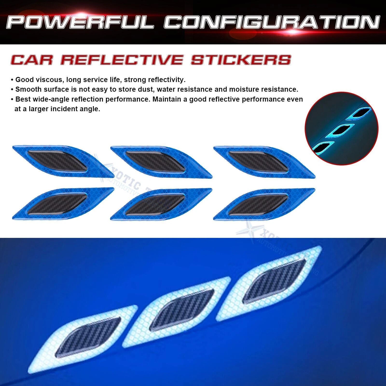 Blue Carbon Fiber Pattern 3D PVC Night Reflect Car Vent Edge for 6x (2024-2026)