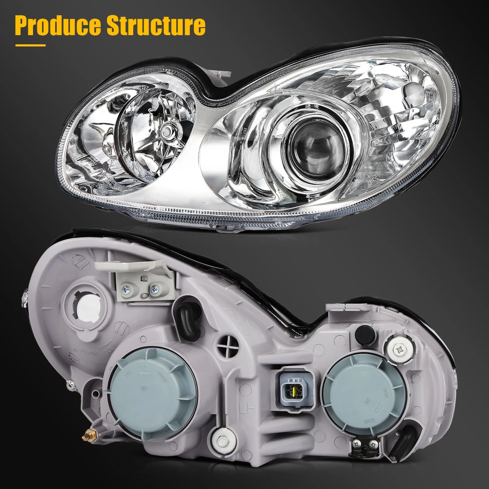 Set of 2 Headlight Assemblies for Hyundai Sonata (2002–2005) Chrome Housing