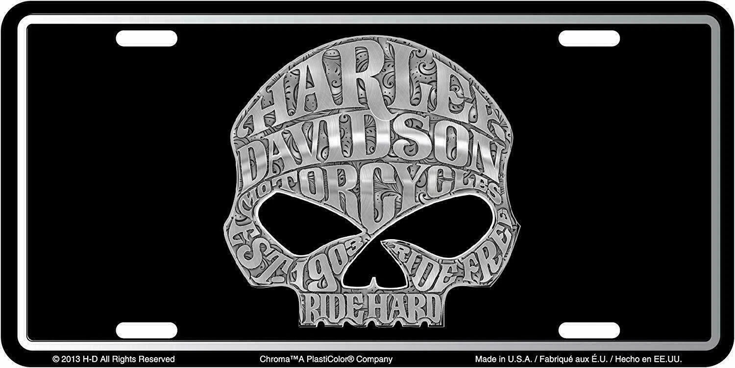 Willie G Skull Stamped Metal Tag Front Plate for Harley-Davidson