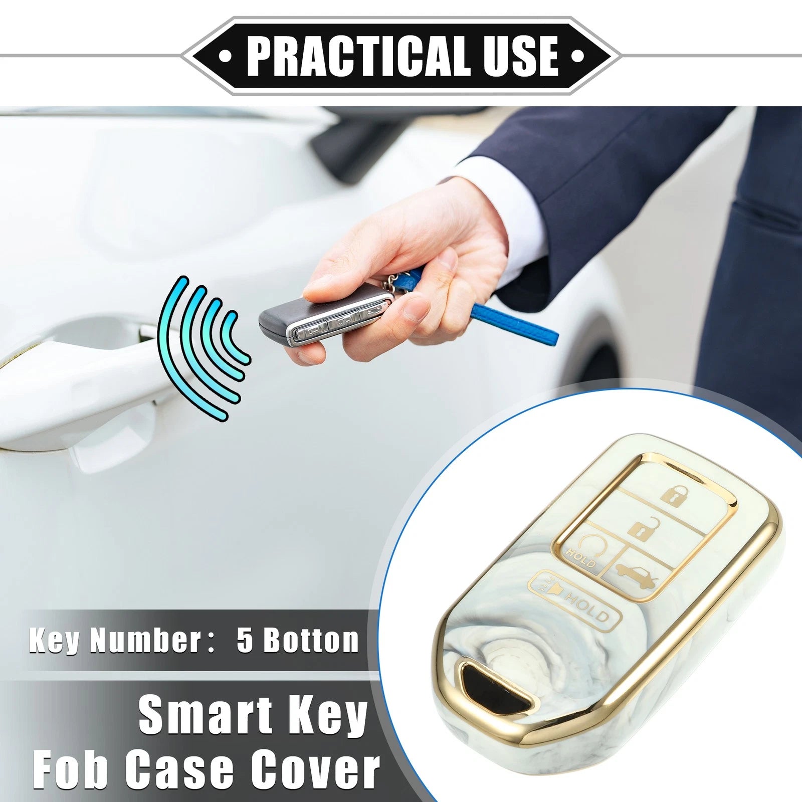 Key Fob Cover for Honda Accord (2018–2023) 5 Button TPU Gray Porcelain Pattern