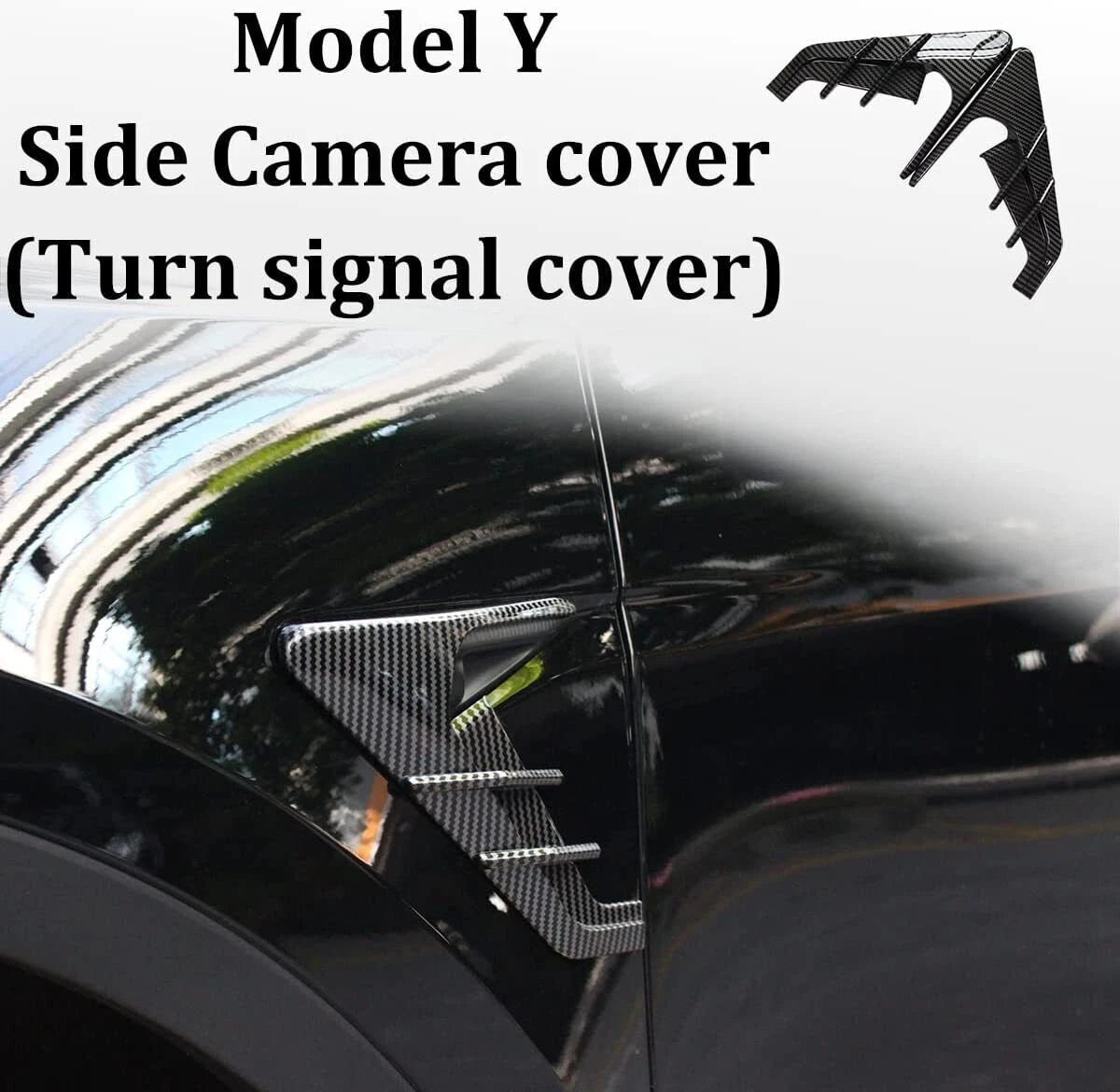Gloss Carbon Fiber Side Fender Camera Cover Trims for Tesla Model 3 Y