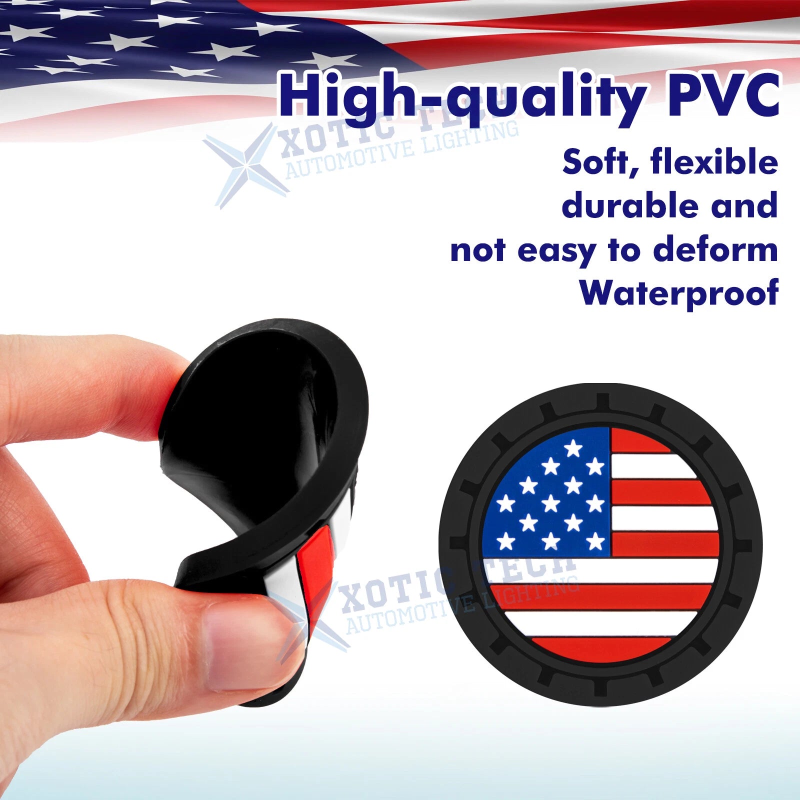 Colored American Flag Car Cup Holder Coaster Insert for 4 Packs (-)