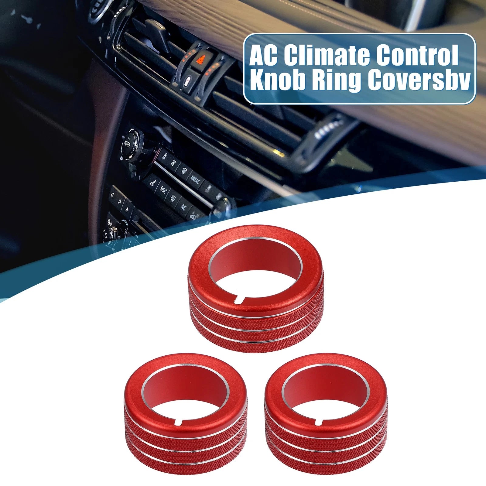 Set of 3 AC Button Ring Knob Cover Trim for Toyota 4Runner (2010–2020) Red