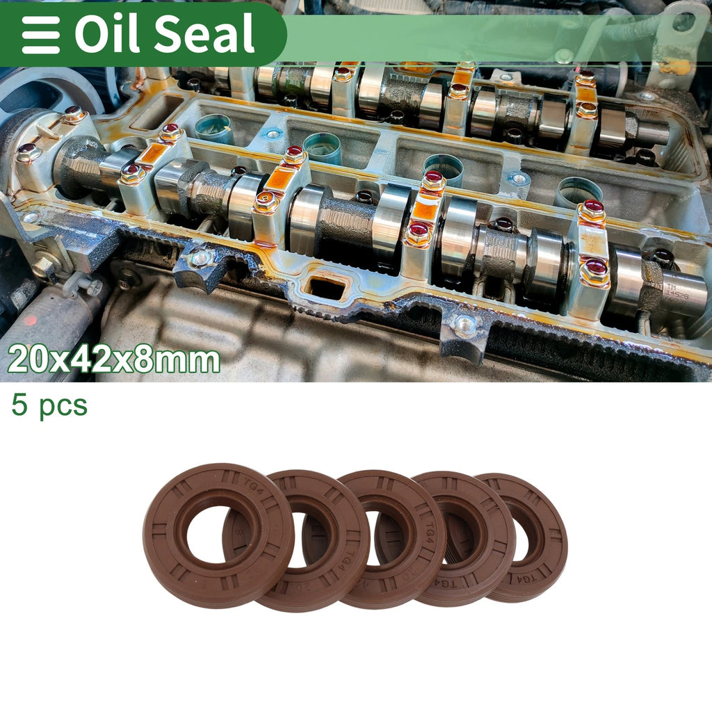Oil Seal FKM Rubber 20x42x8mm for Various Models (5 Pcs)