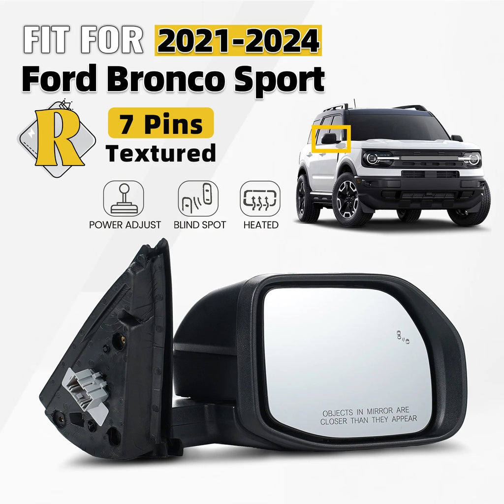 Right Side Mirror for Ford Bronco Sport (2021–2024) w/ Heated, BSD, 7 Pins