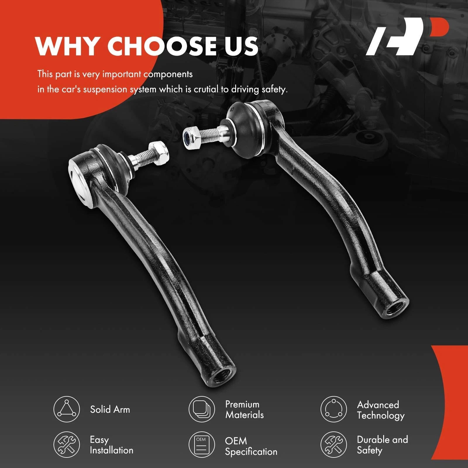 2 Front Left & Right Outer Tie Rod Ends for Nissan Rogue (2008-2013)