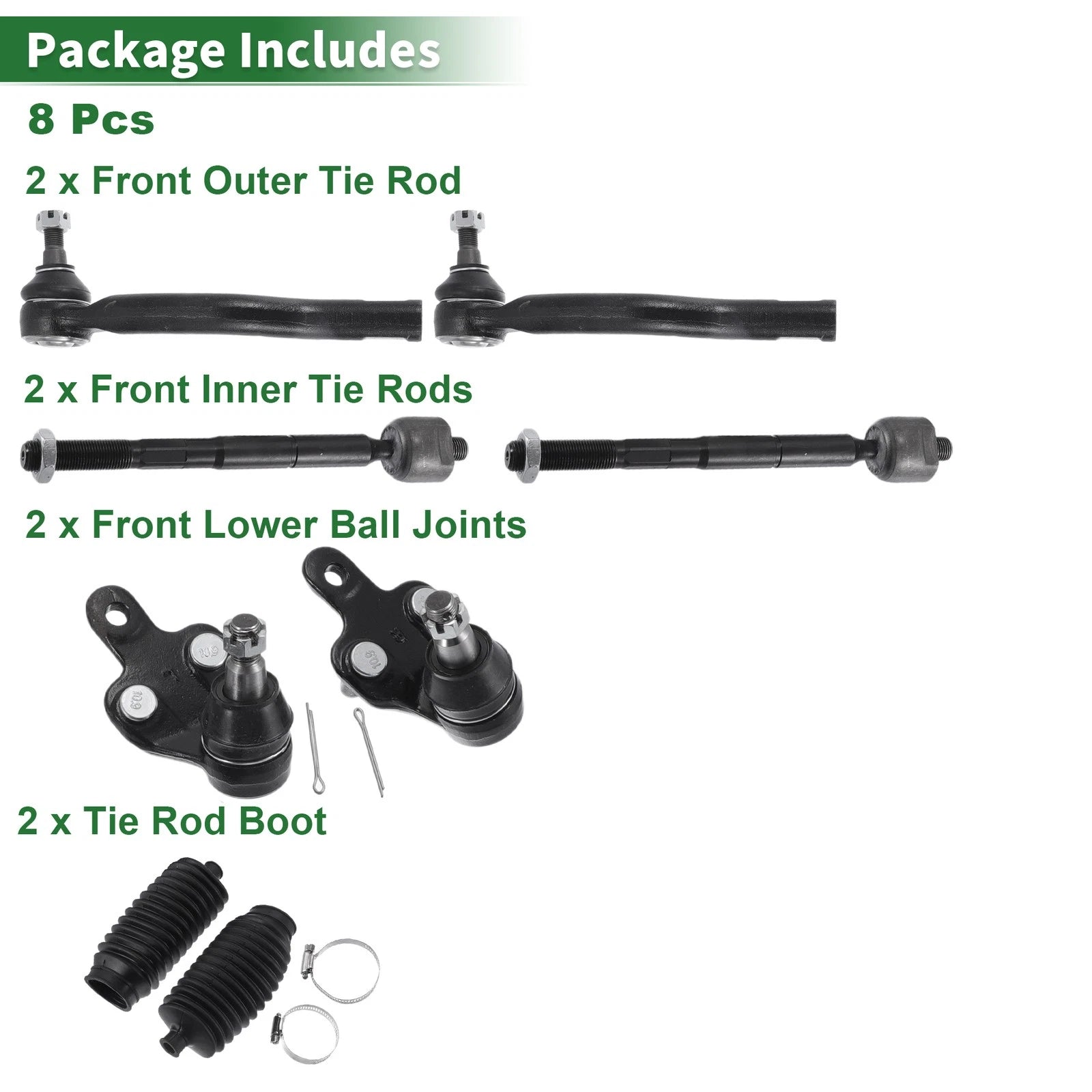 8pcs Front Suspension Kit Tie Rod End Ball Joint for Toyota Sienna (2004–2020)