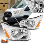 Chrome Housing Amber Corner Headlights for Ford Transit 150 250 350 (2015–2023)