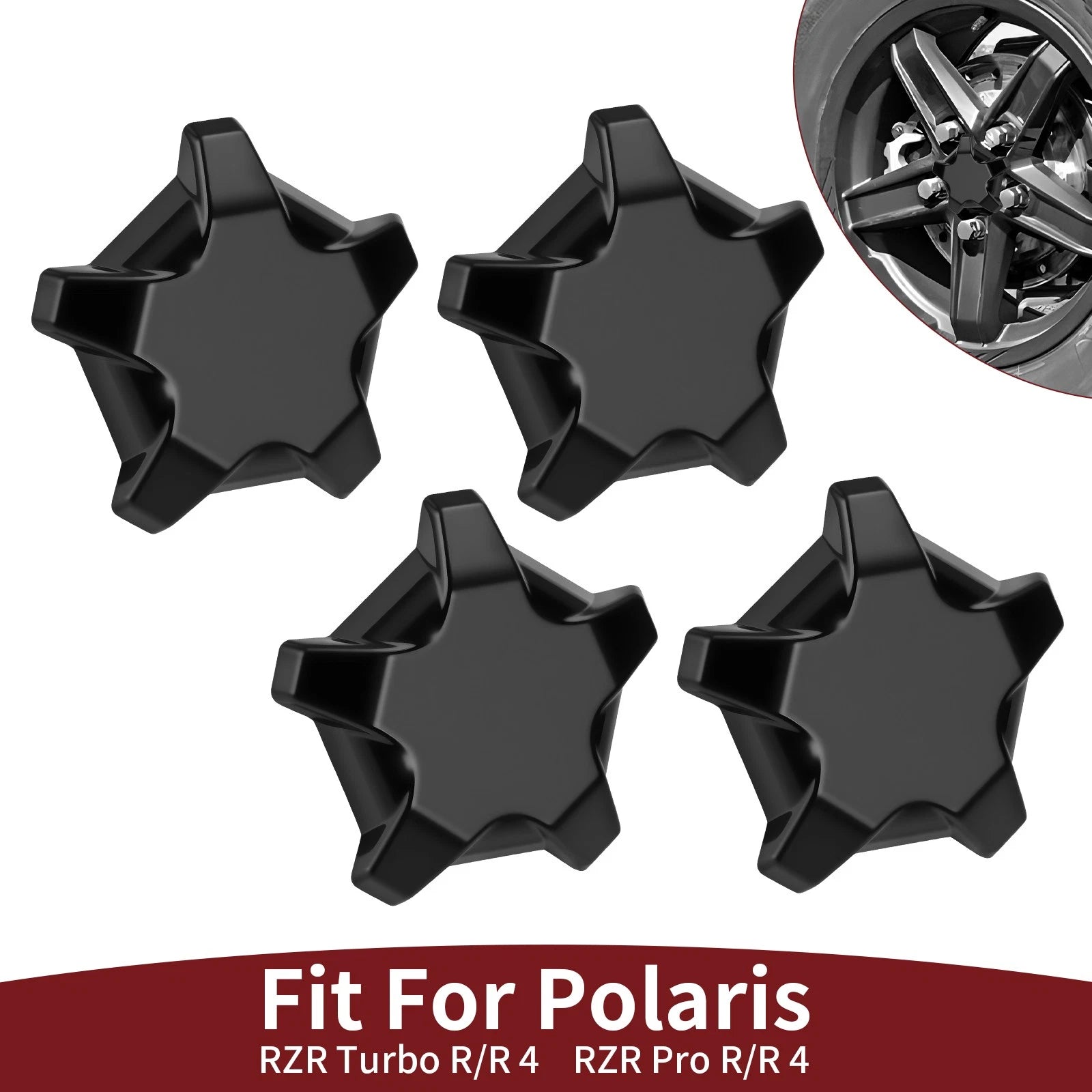4X Matte Flash Black 5 Lug Rim Cap for Polaris RZR Turbo Pro R (2022–2024)