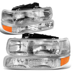 Set of 4 Chrome Clear Headlights Bumper Lamps for Silverado Suburban Tahoe (1999–2006)