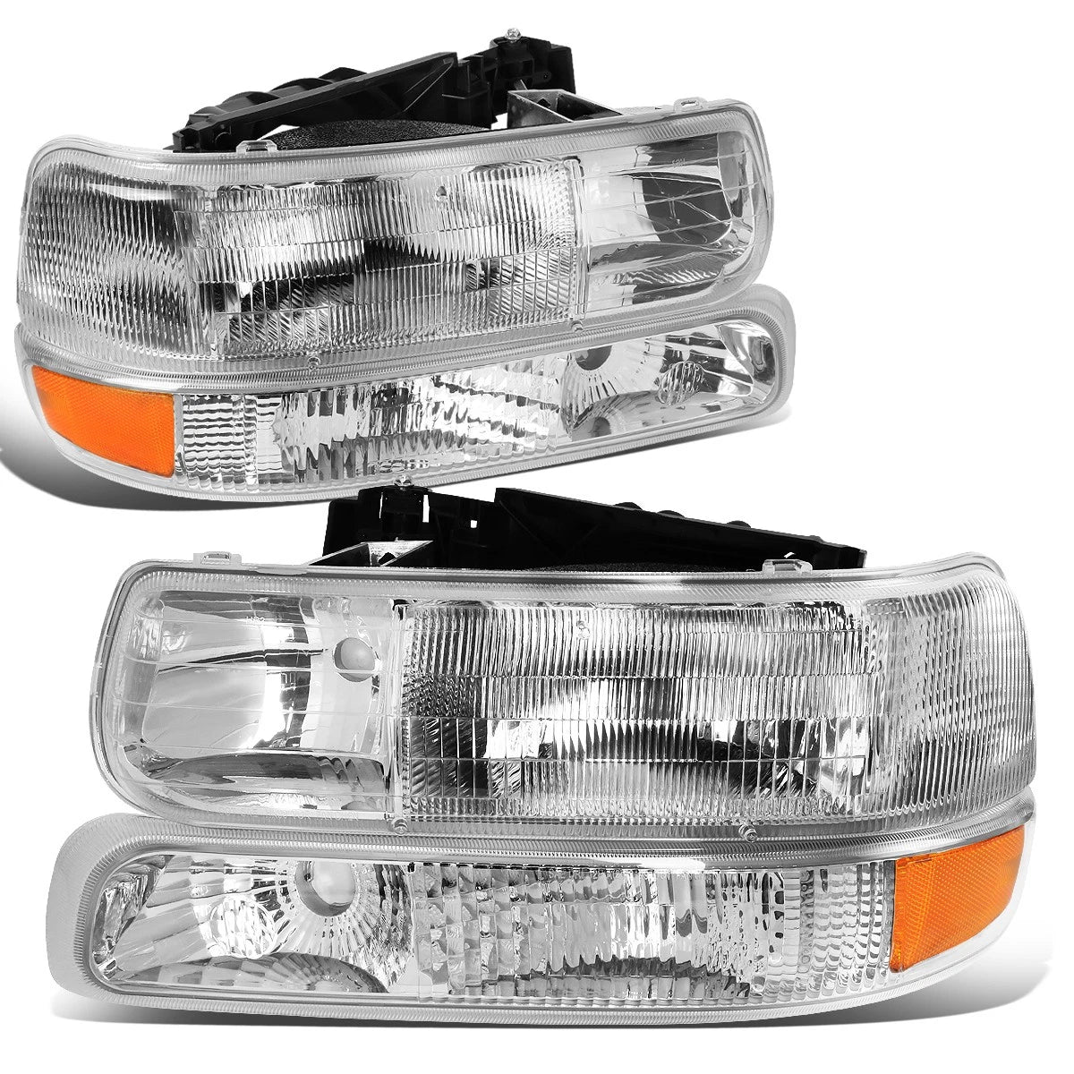 Set of 4 Chrome Clear Headlights Bumper Lamps for Silverado Suburban Tahoe (1999–2006)