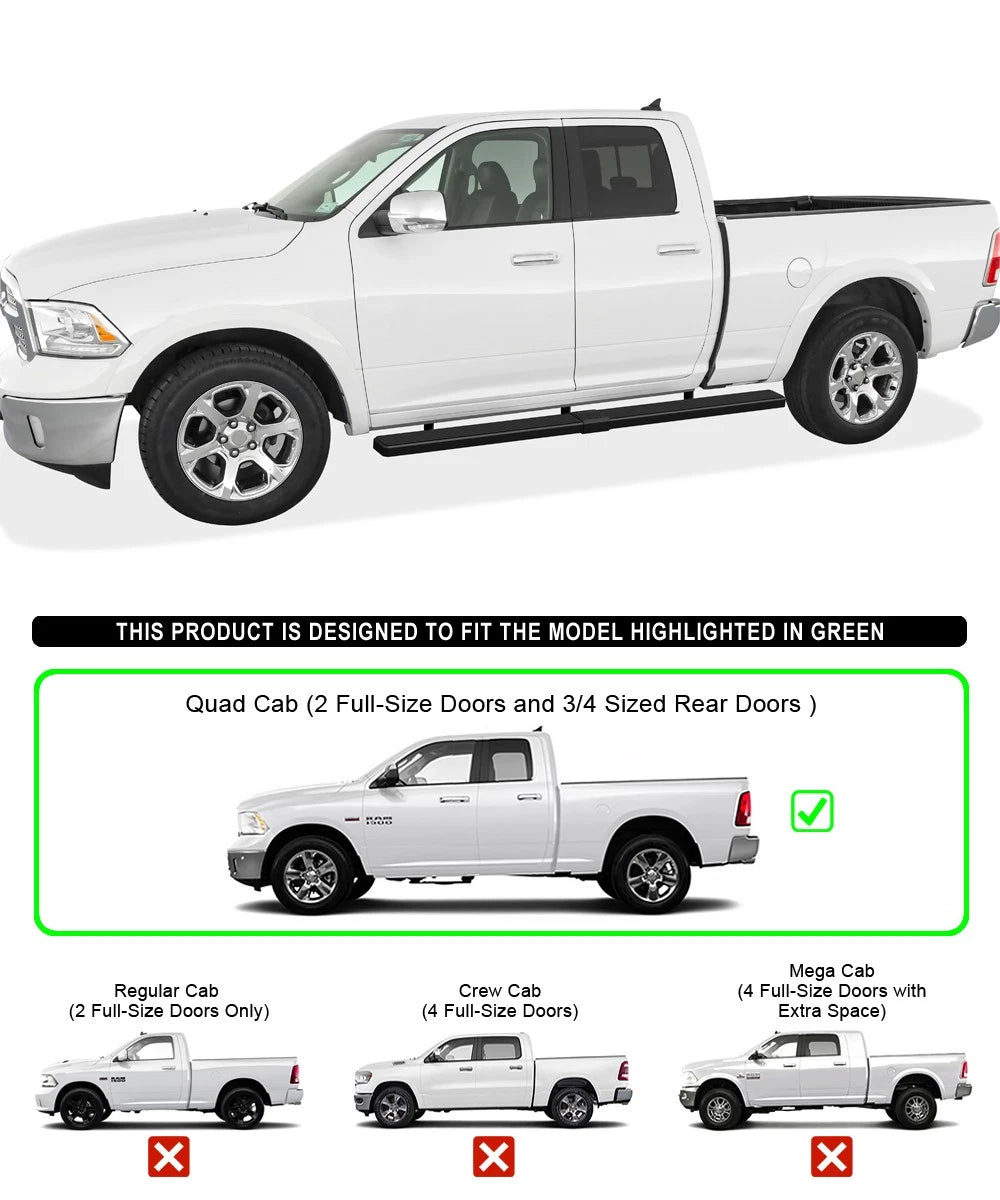 5in Wheel to Wheel Steel Boards for Ram 1500 Quad Cab (2009–2018)