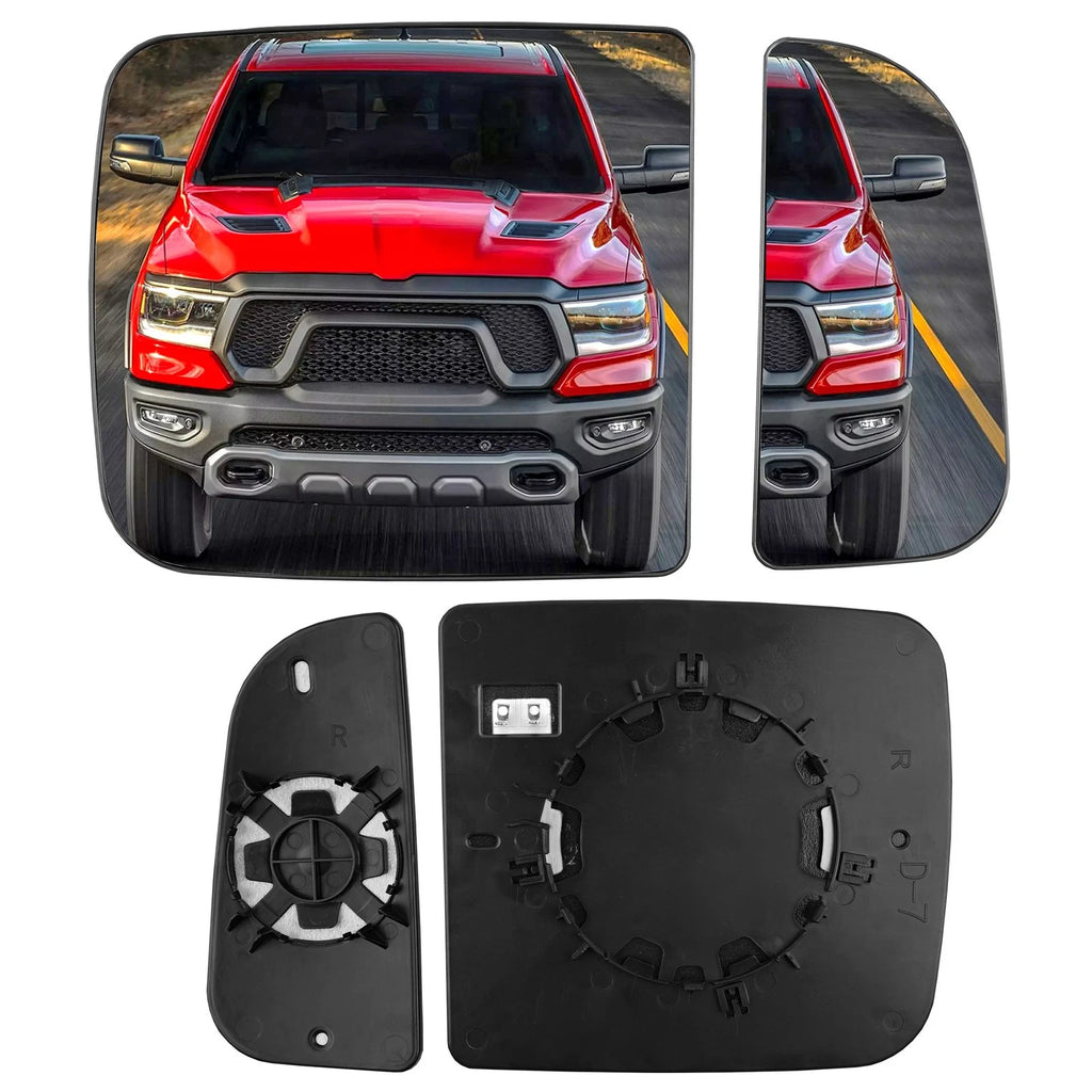 Passenger Right Upper & Lower Side Mirror Glass w/ Holder for RAM 1500 (2010–2020)