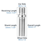 10 Pcs M12x1.5 50mm Wheel Studs for BMW Silver Tone