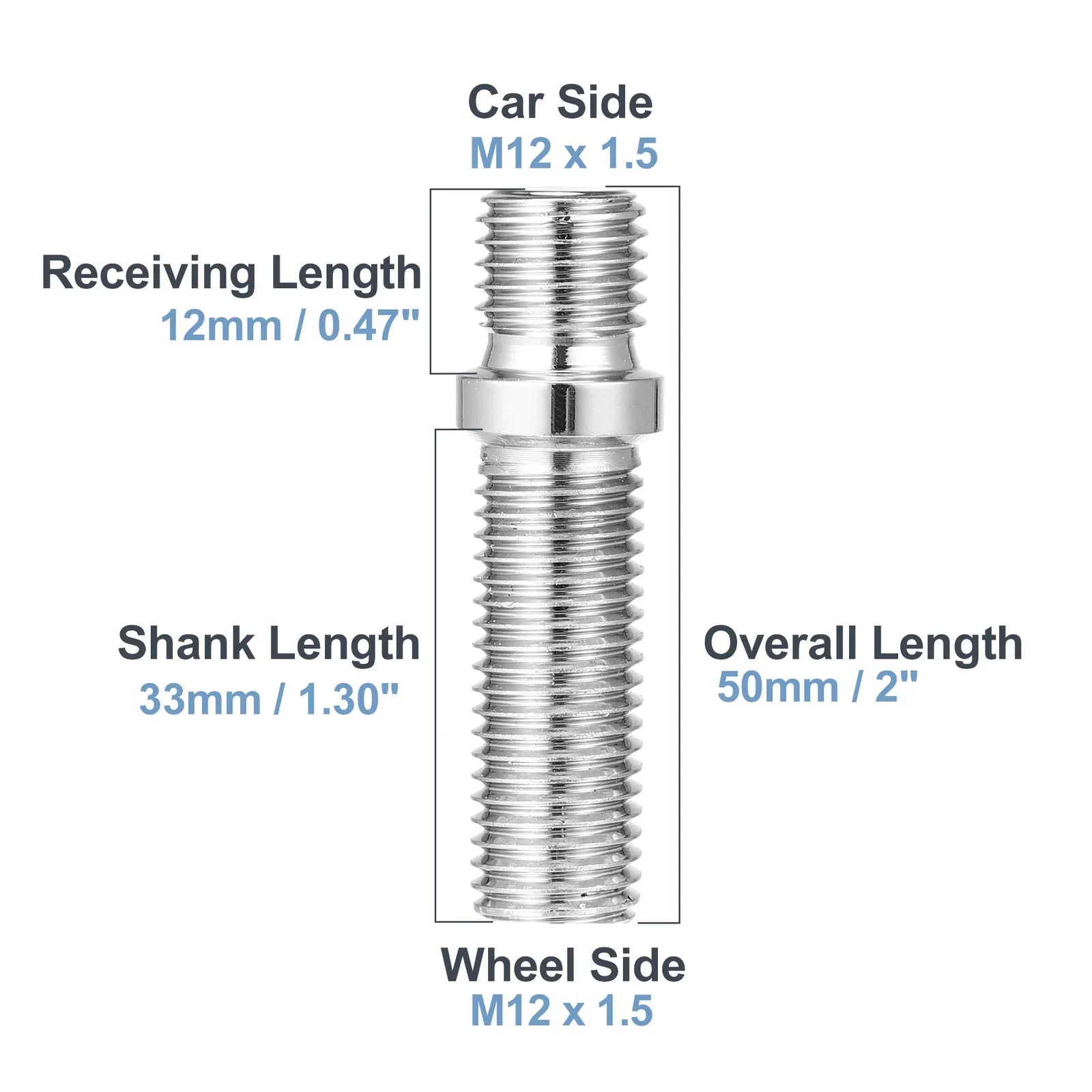 10 Pcs M12x1.5 50mm Wheel Studs for BMW Silver Tone