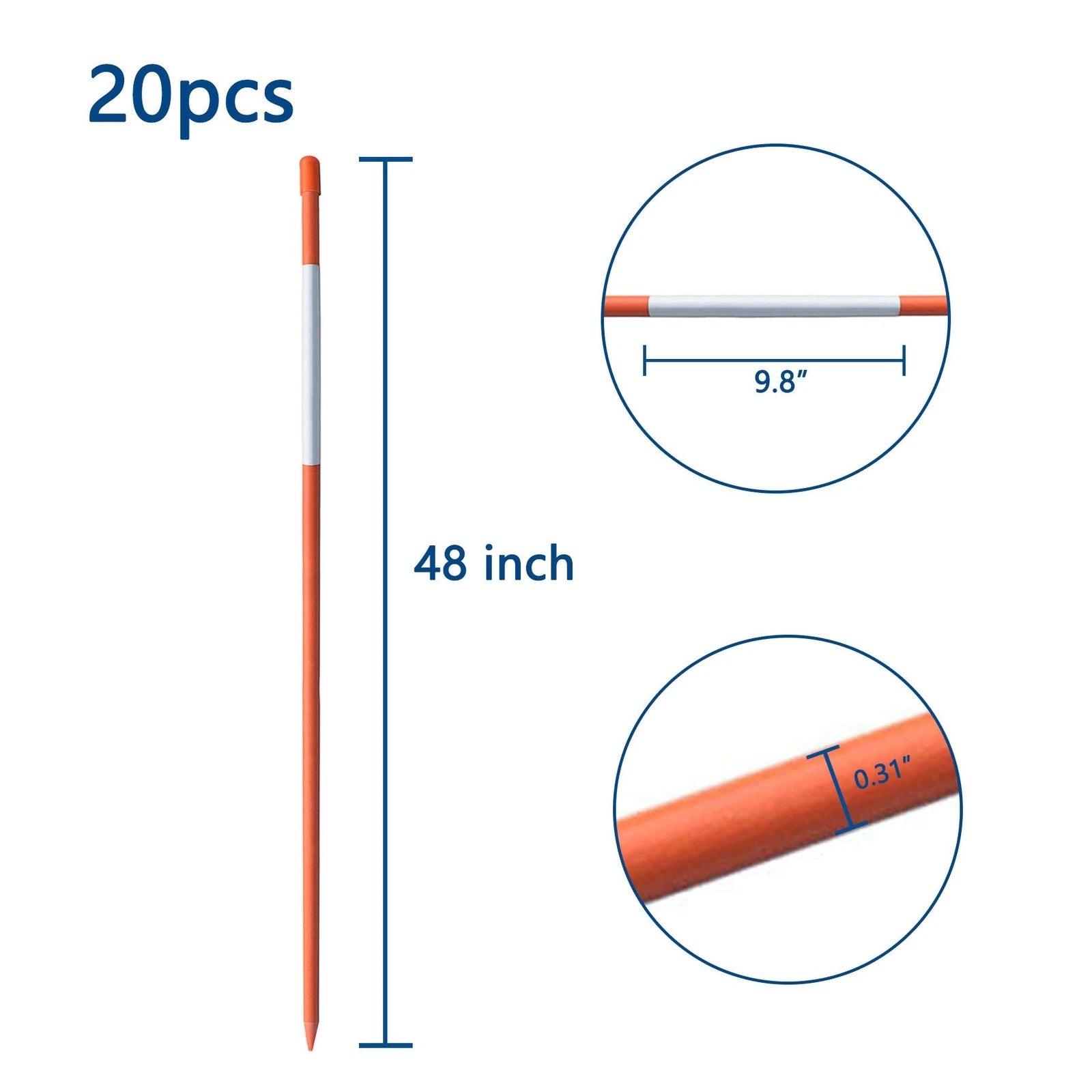 Set of 20 Orange Reflective Driveway Markers 48 Inches
