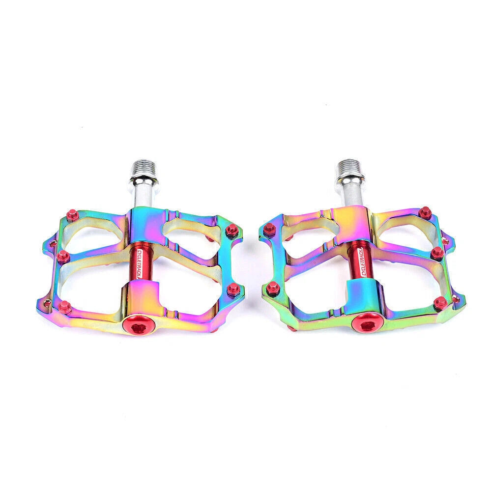 Pair Aluminum Electroplated Rainbow Pedals for Bicycle DH XC MTB (L7U)
