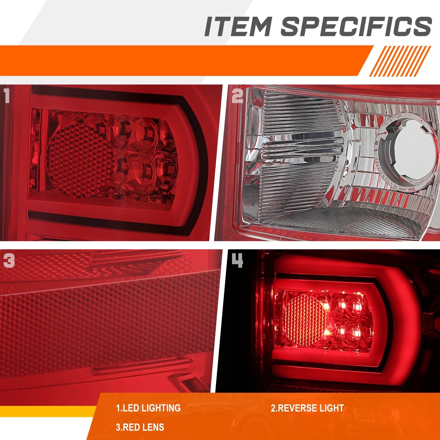 Chrome/Red LED Tail Brake Lights for Sierra Silverado 1500-3500 (2007–2014)
