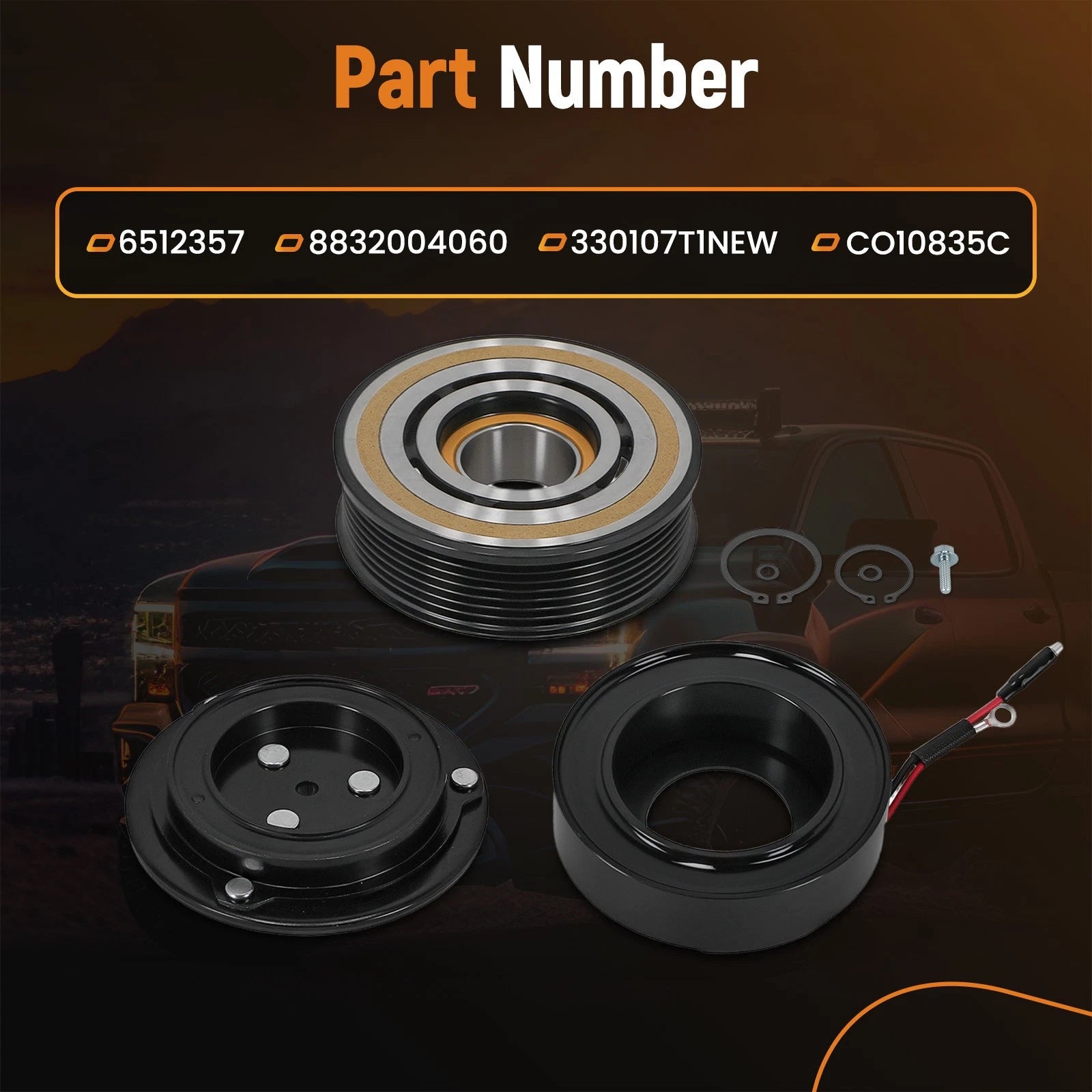 7 Groove AC Compressor Clutch Kit Pulley Coil Plate for Toyota Tacoma (2005–2015)