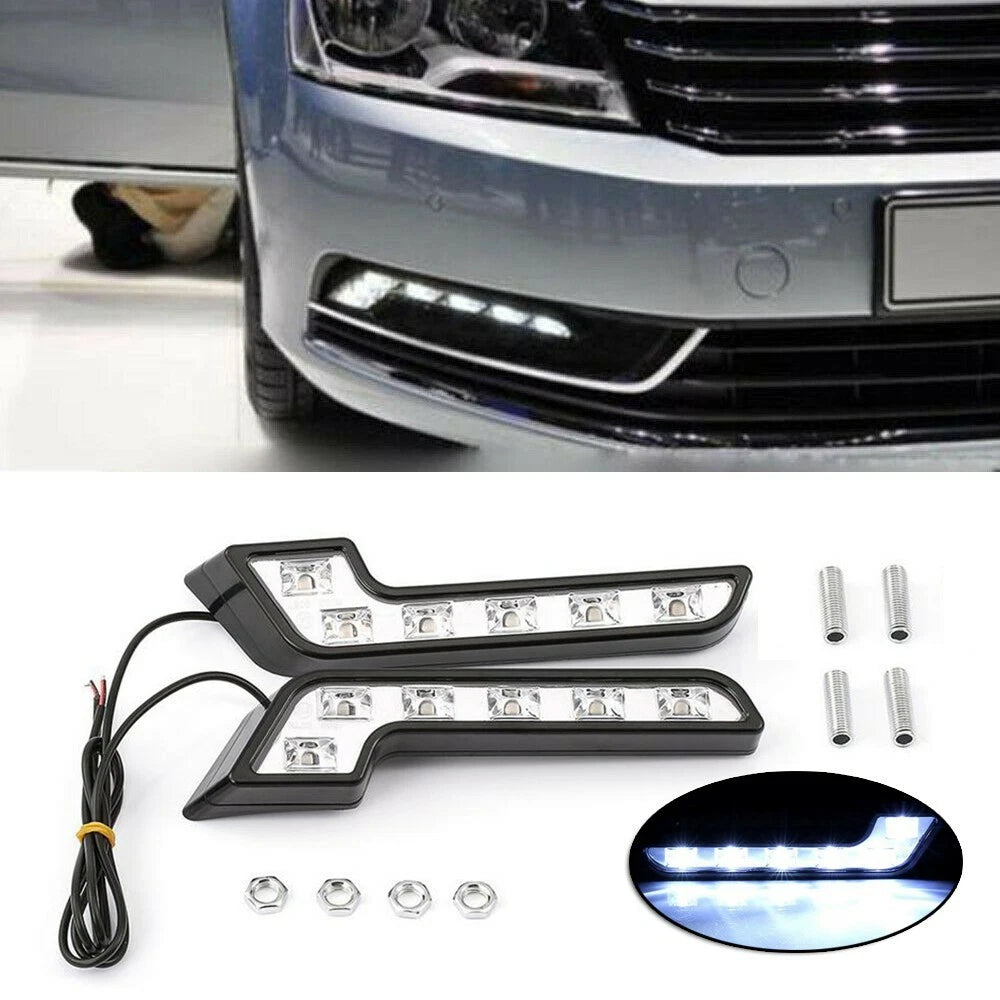 2X L Shaped 6LED White 12V Waterproof DRL Fog Light Lamp for Car