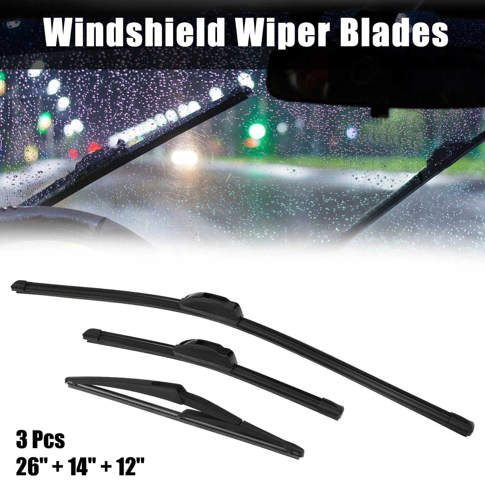 Set of 3 Front Windshield Wiper Blades for Nissan Rogue (2008–2013)