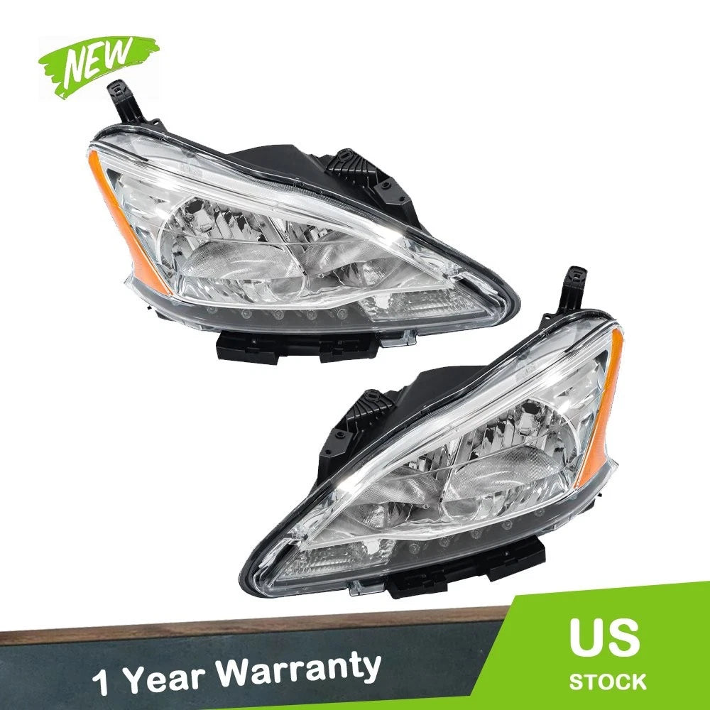 Headlight Assembly Set for Nissan Sentra (2013–2015) Halogen LED DRL Clear